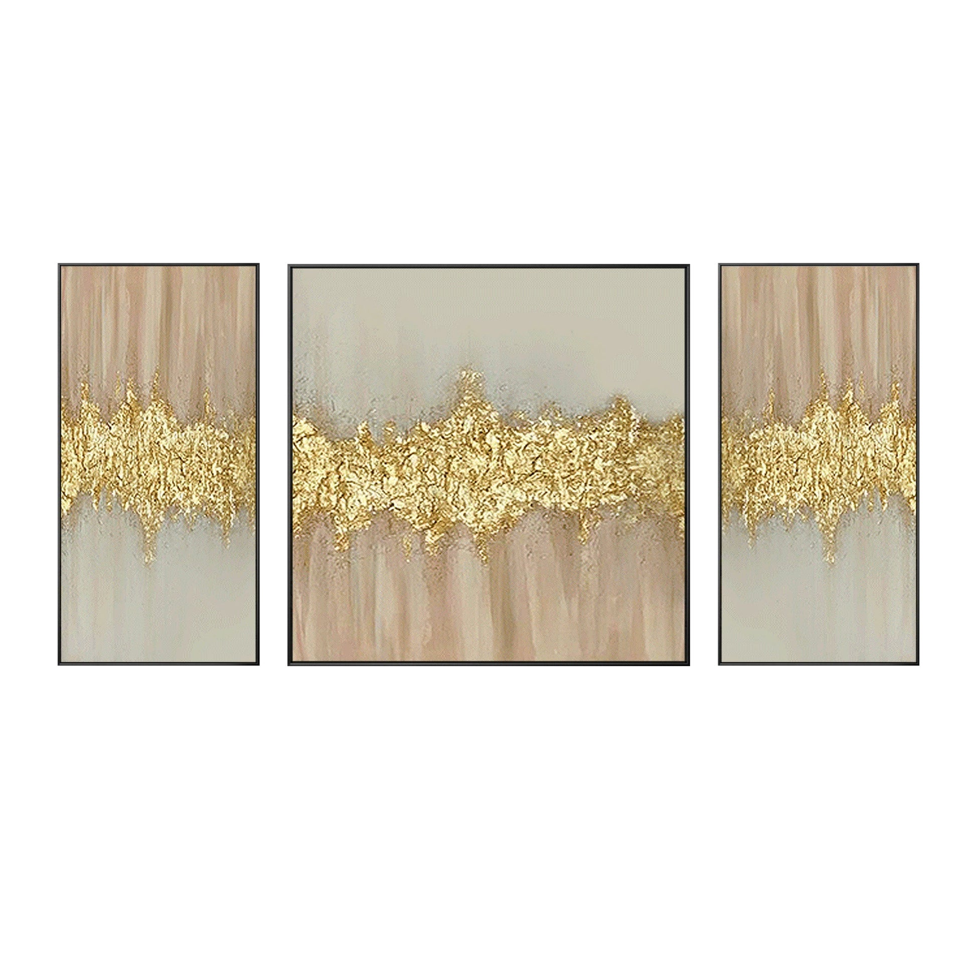 Set of 3 Gold Abstract Painting