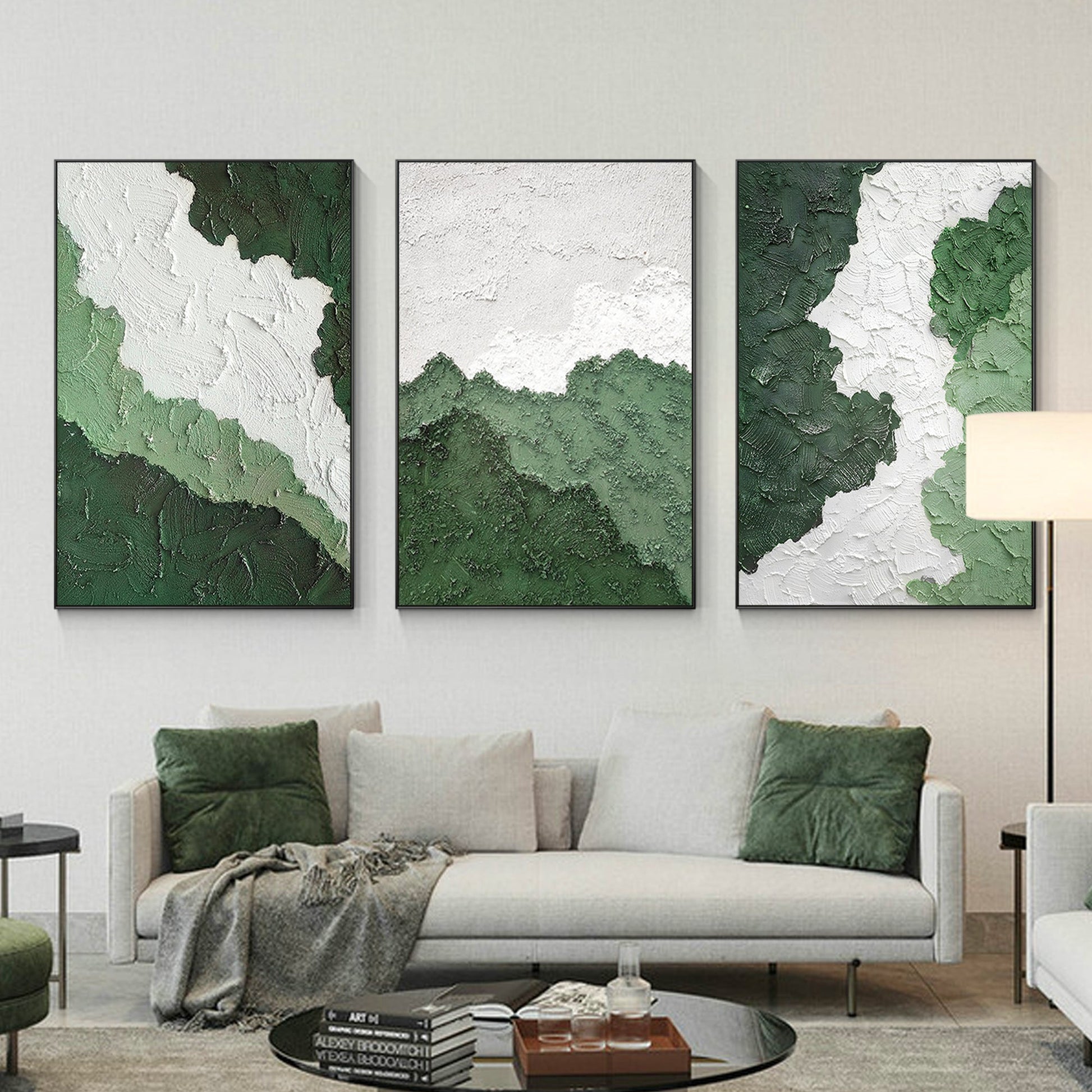 3 Pieces Green Texture Abstract Oil Painting