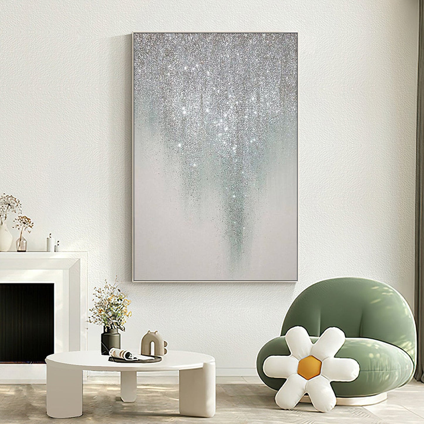 Modern Abstract Framed Painting Siliver gillters art