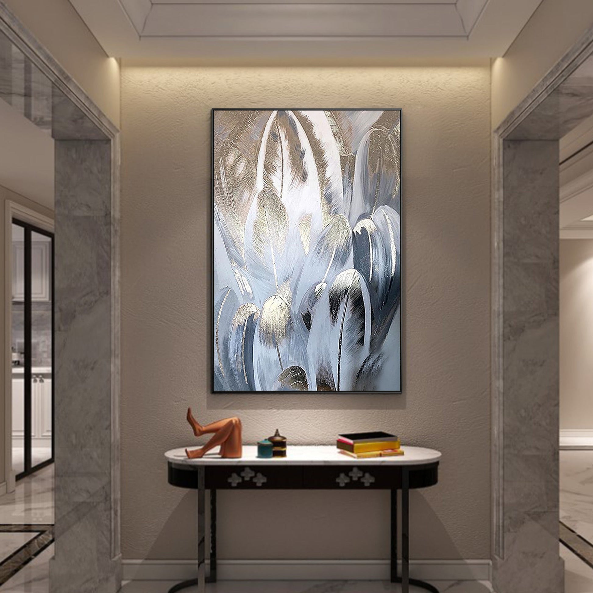 Feather Abstract Oil Painting Siliver Art