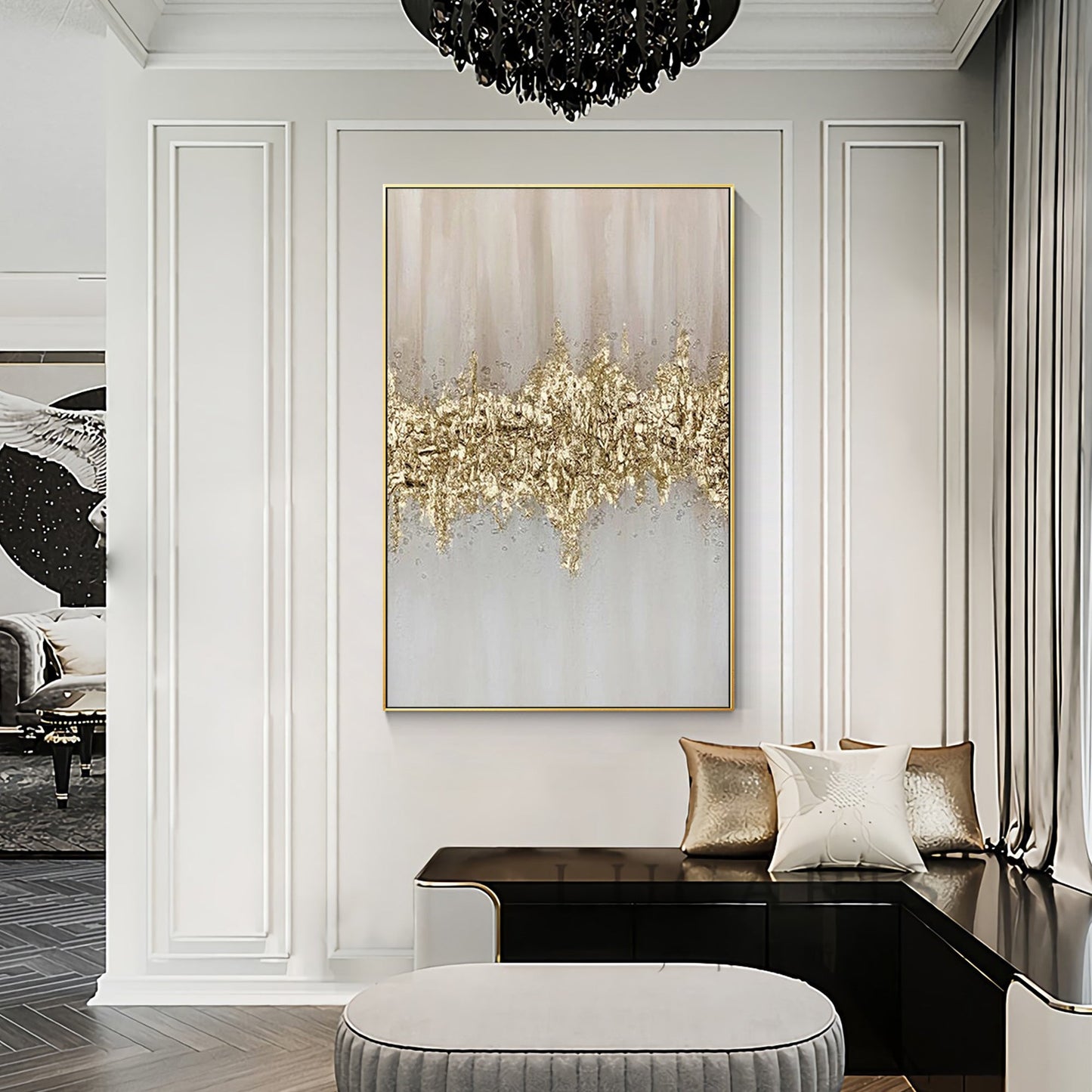Modern Abstract Oil Painting Large PInk Gold Art