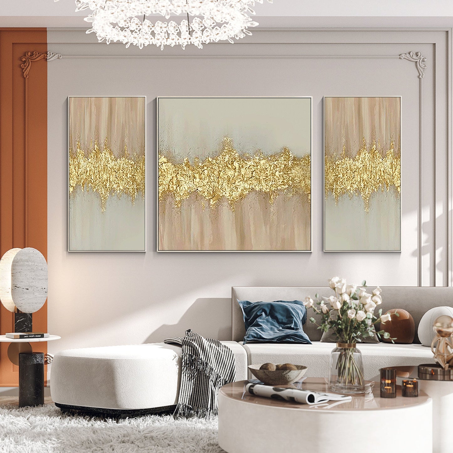 Set of 3 Gold Abstract Painting