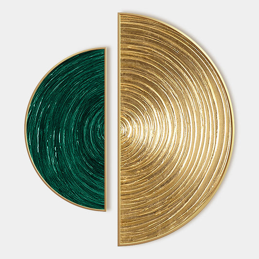 Green And Gold Leaf Oil Painting Round Art
