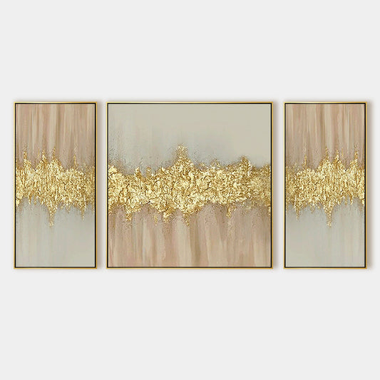 Set of 3 Gold Abstract Painting