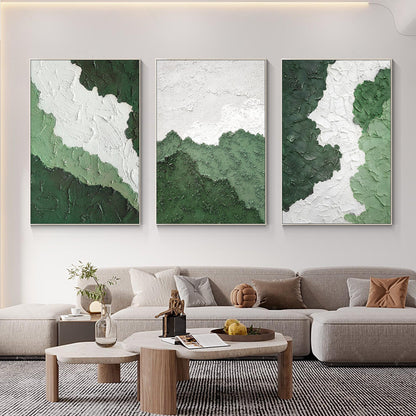 3 Pieces Green Texture Abstract Oil Painting