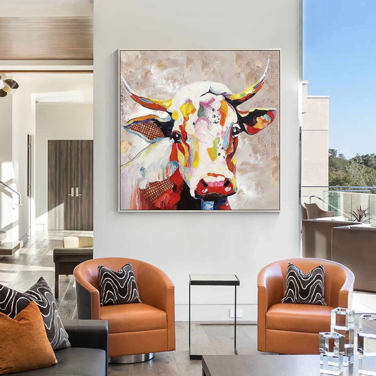 Colorful Cow Oil Painting