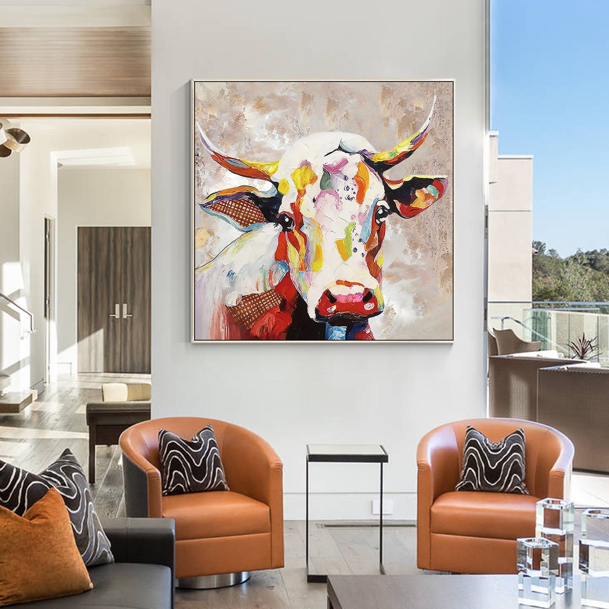 Colorful Cow Oil Painting