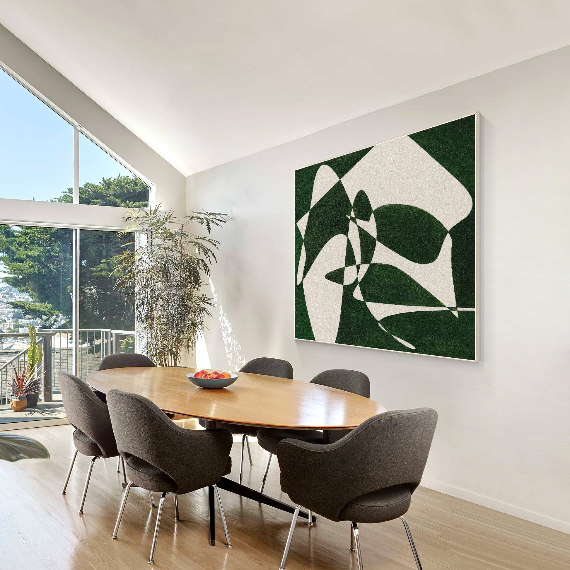 Hunter Green Abstract Geometric Oil Painting