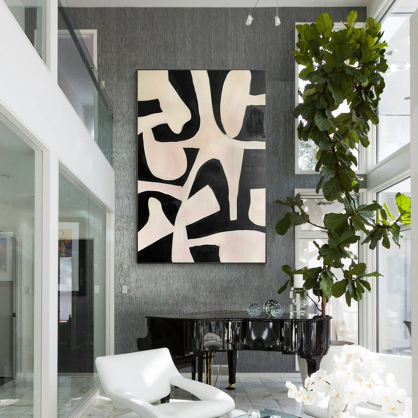 Organic Shape Minimalist Black Oil Painting