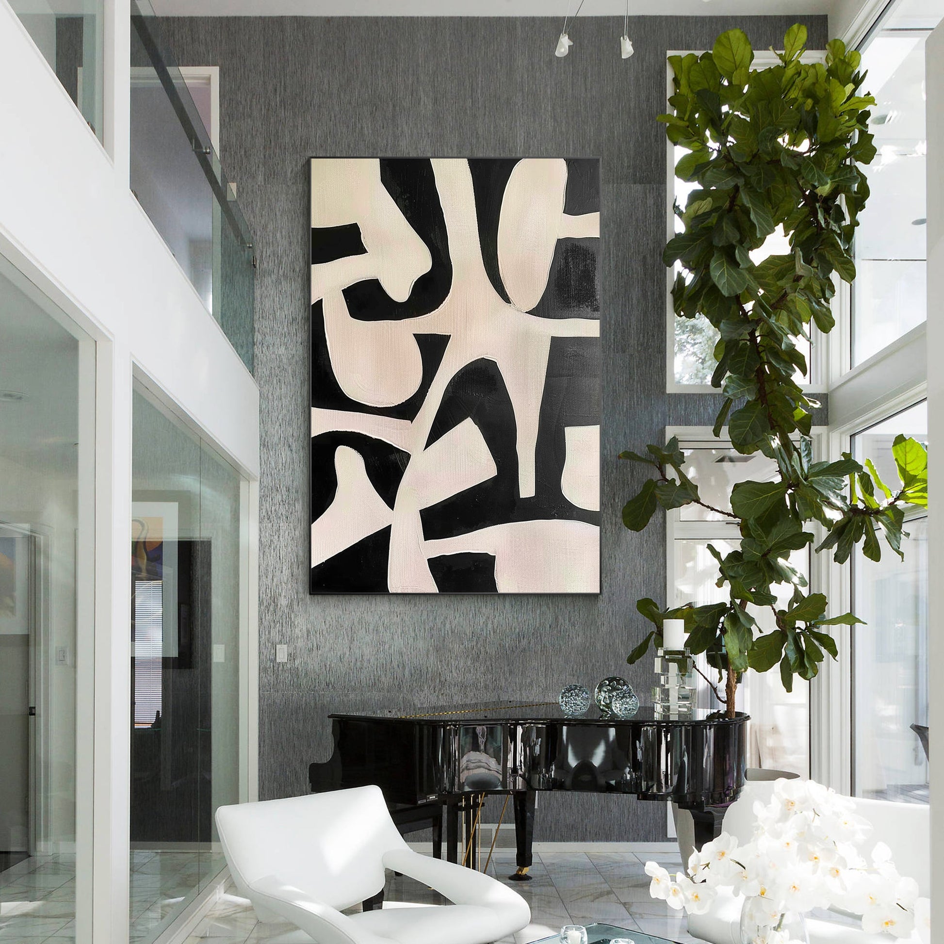 Organic Shape Minimalist Black Oil Painting