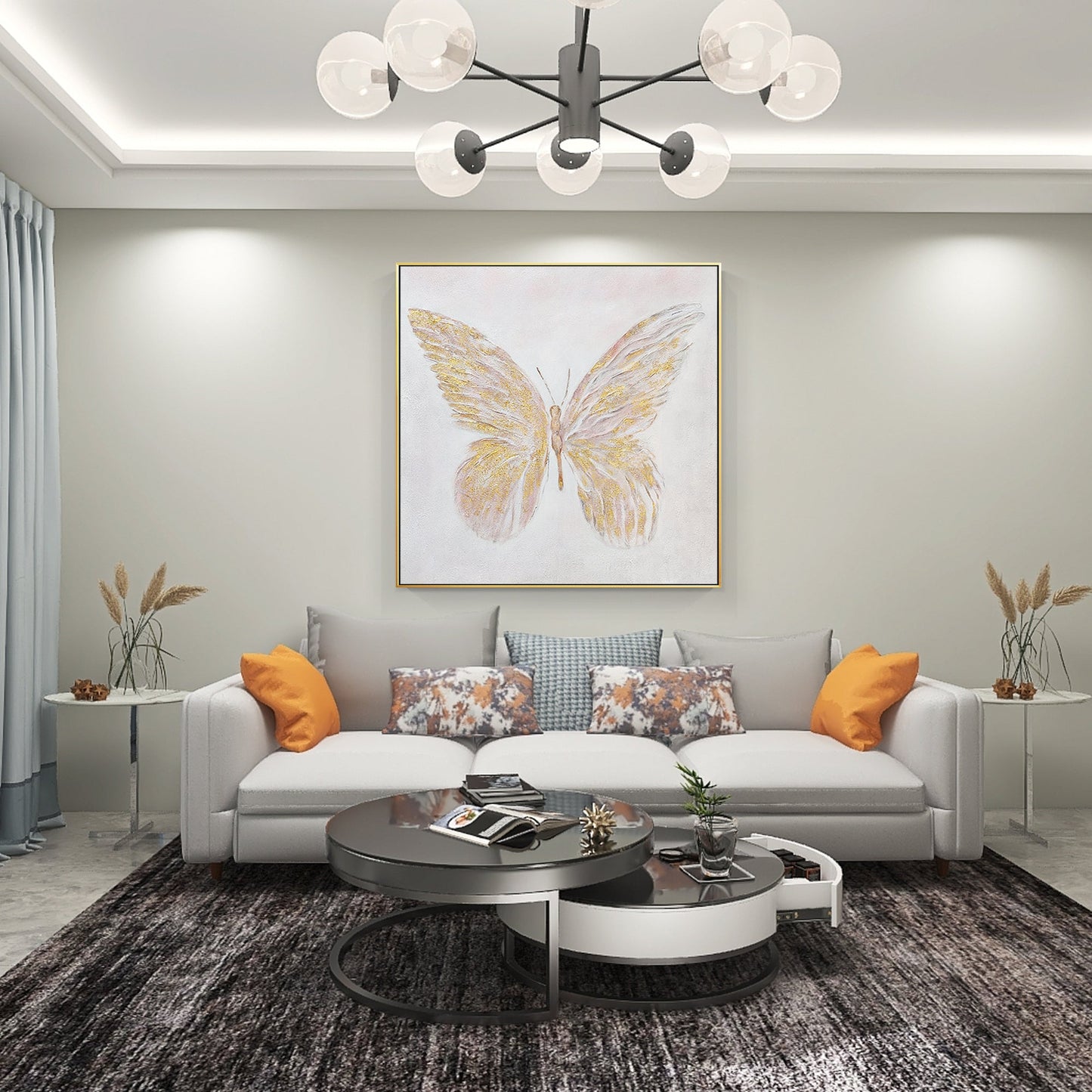 Modern Minimalist Golden Butterfly Oil Painting-1