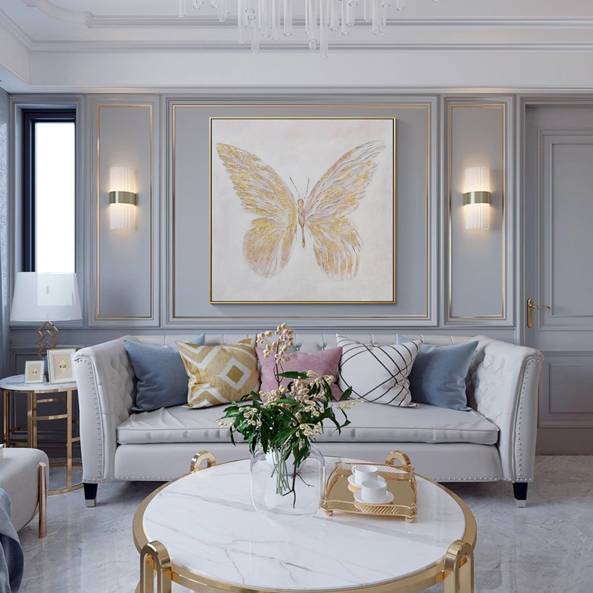 Modern Minimalist Golden Butterfly Oil Painting-1