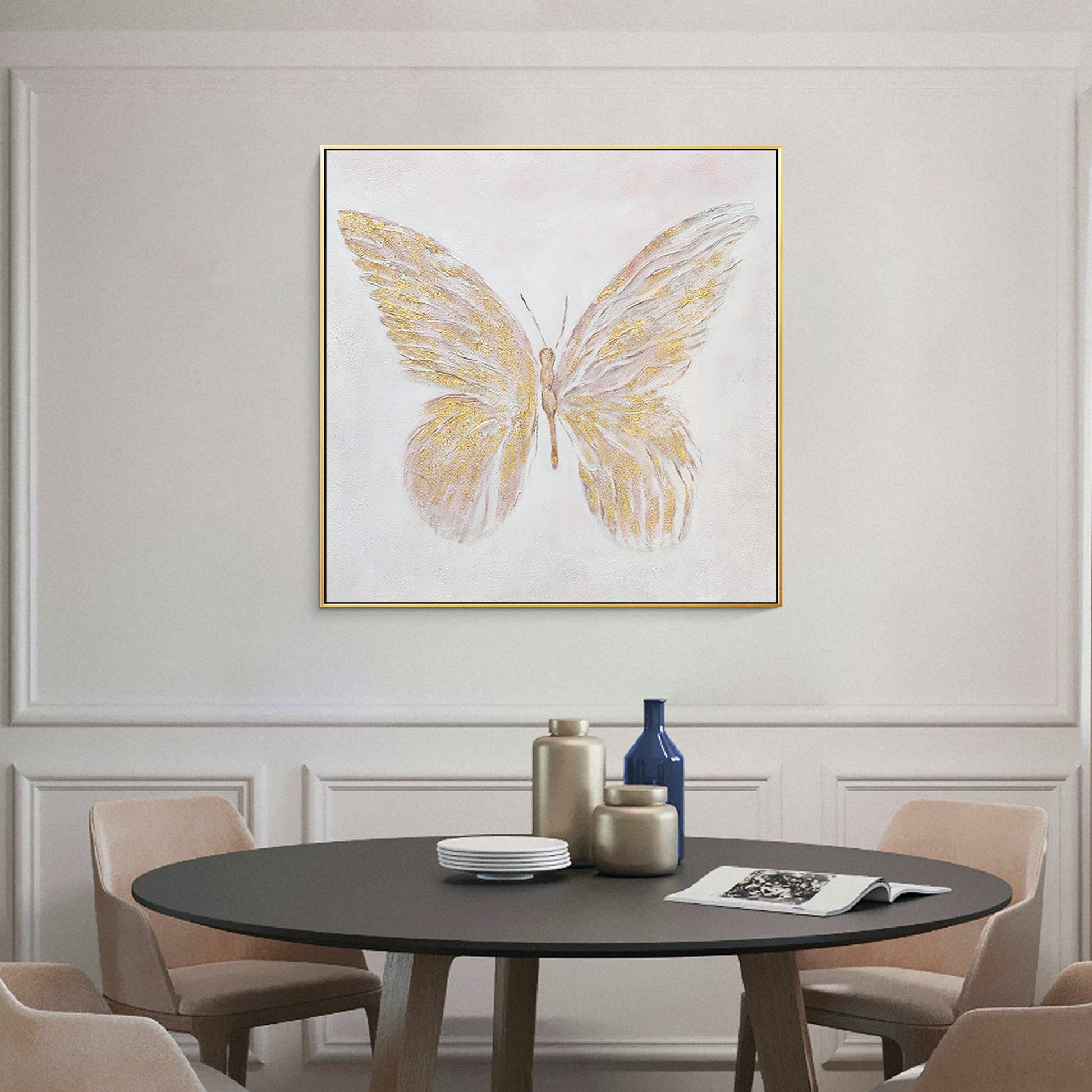 Modern Minimalist Golden Butterfly Oil Painting-1