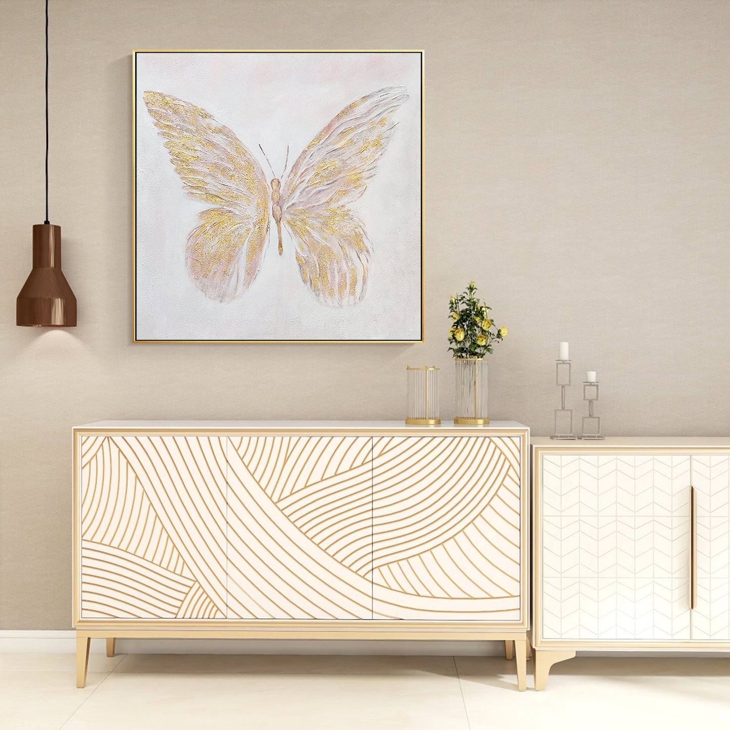 Modern Minimalist Golden Butterfly Oil Painting-1