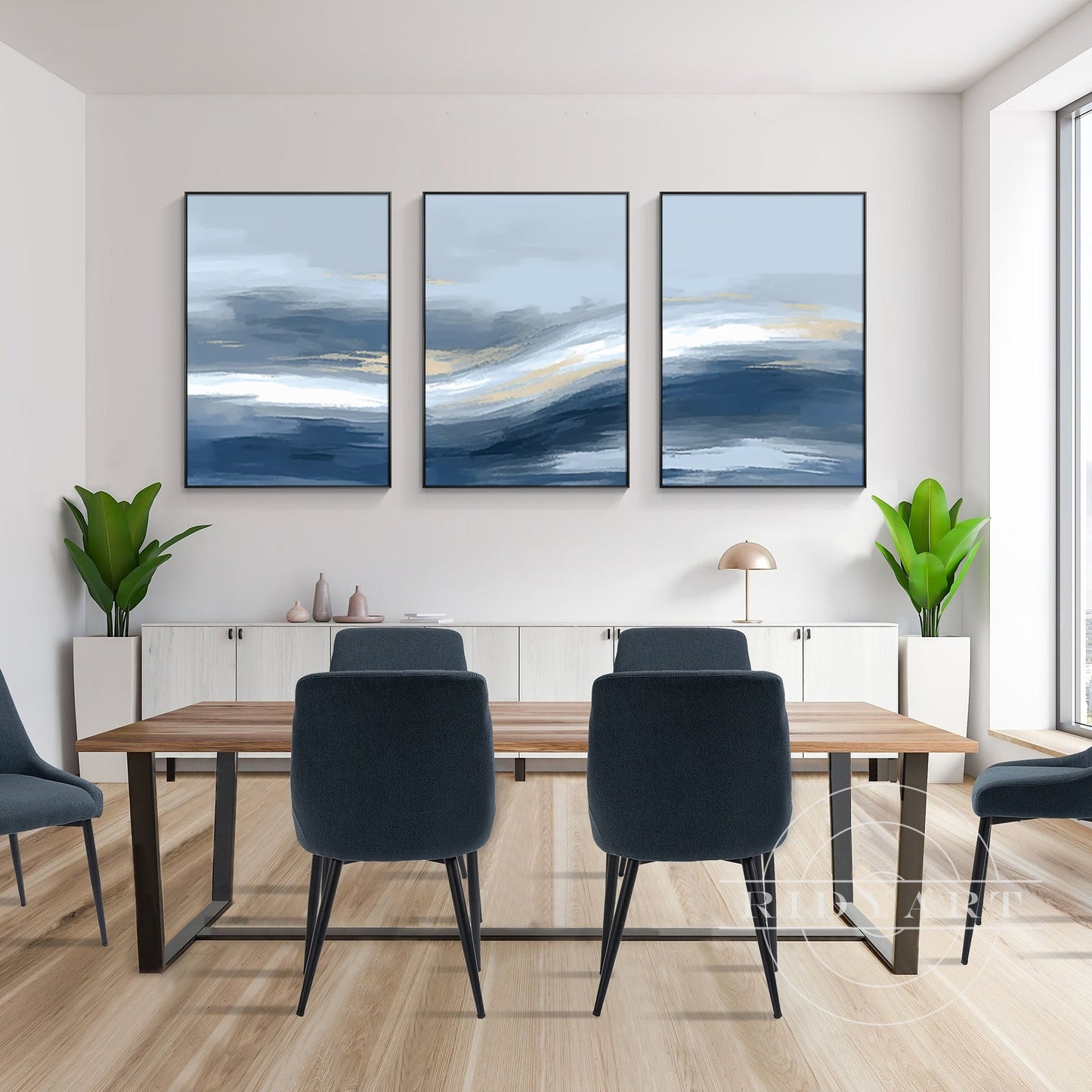 Triptych Blue and Gold Painting