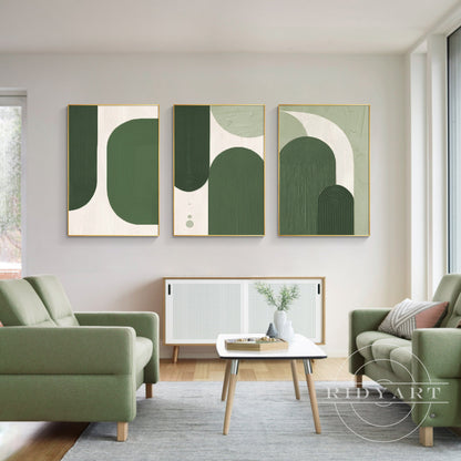 Triptych Sage green Textured art