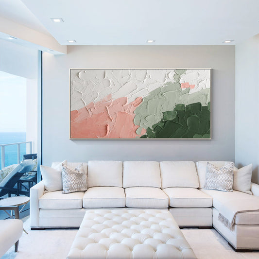 Pink Deep Green Texture Oil Painting Minimalist Style