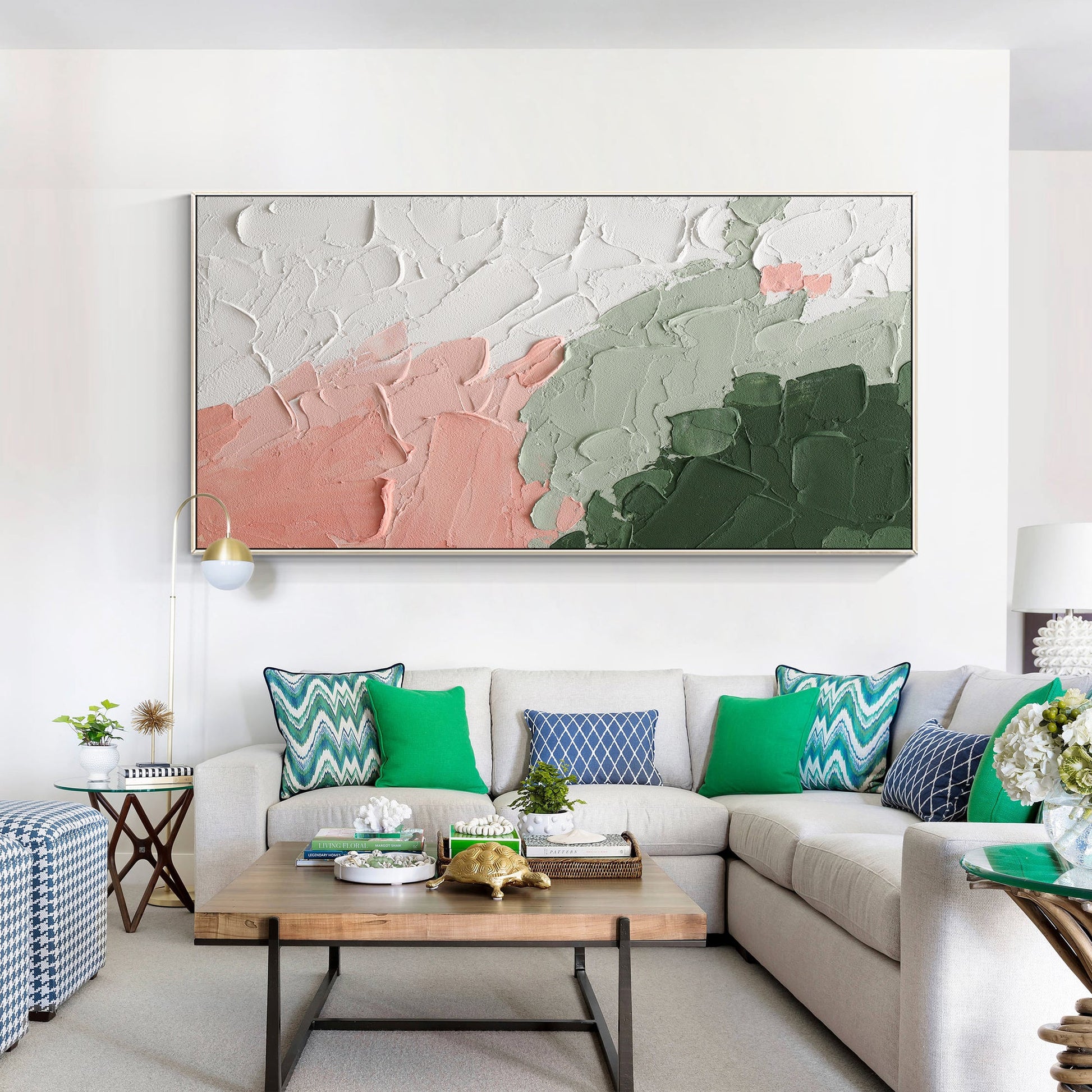 Pink Deep Green Texture Oil Painting Minimalist Style