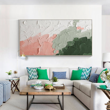 Pink Deep Green Texture Oil Painting Minimalist Style