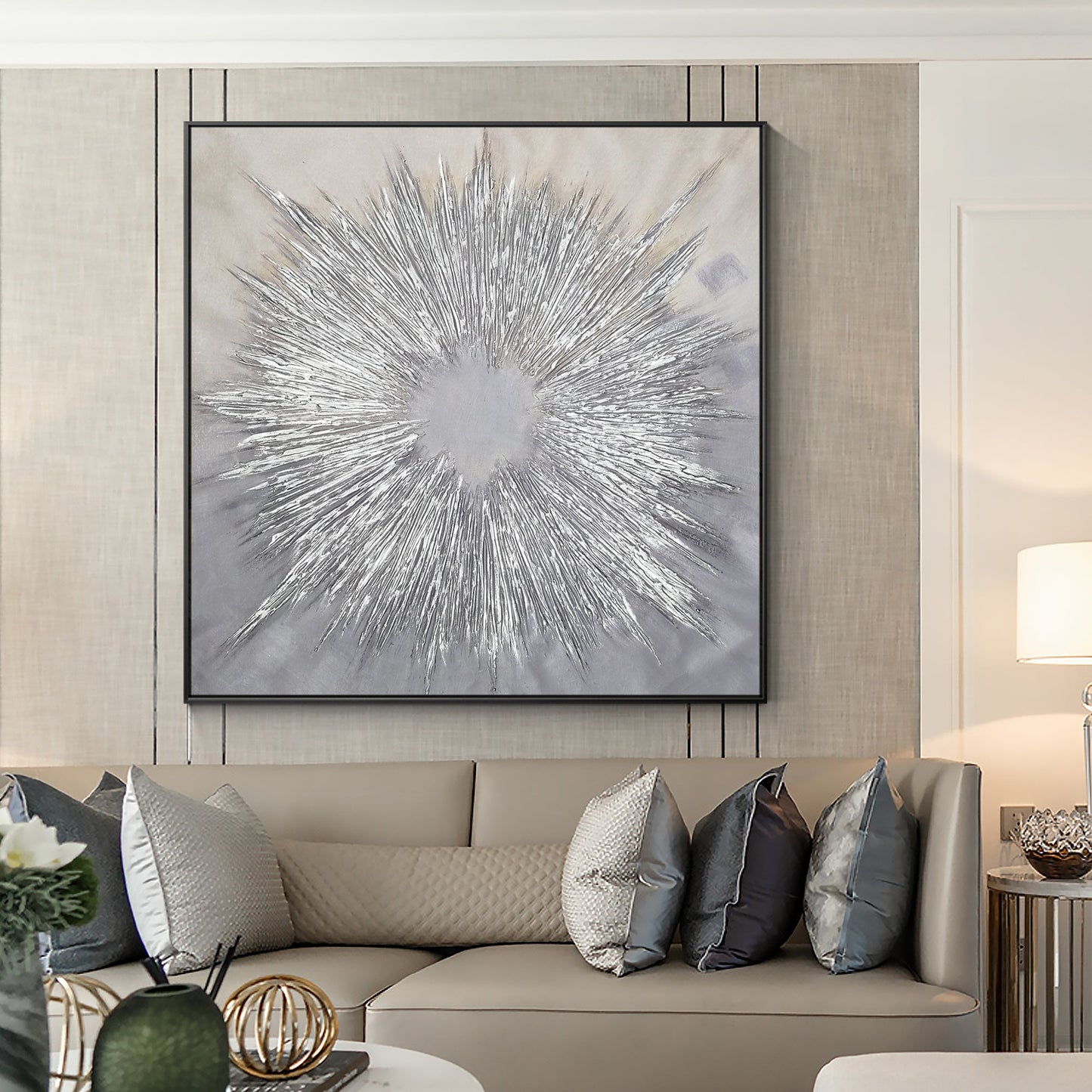 Abstract Hand-painted "Silver Light" 3D texture Oil Painting
