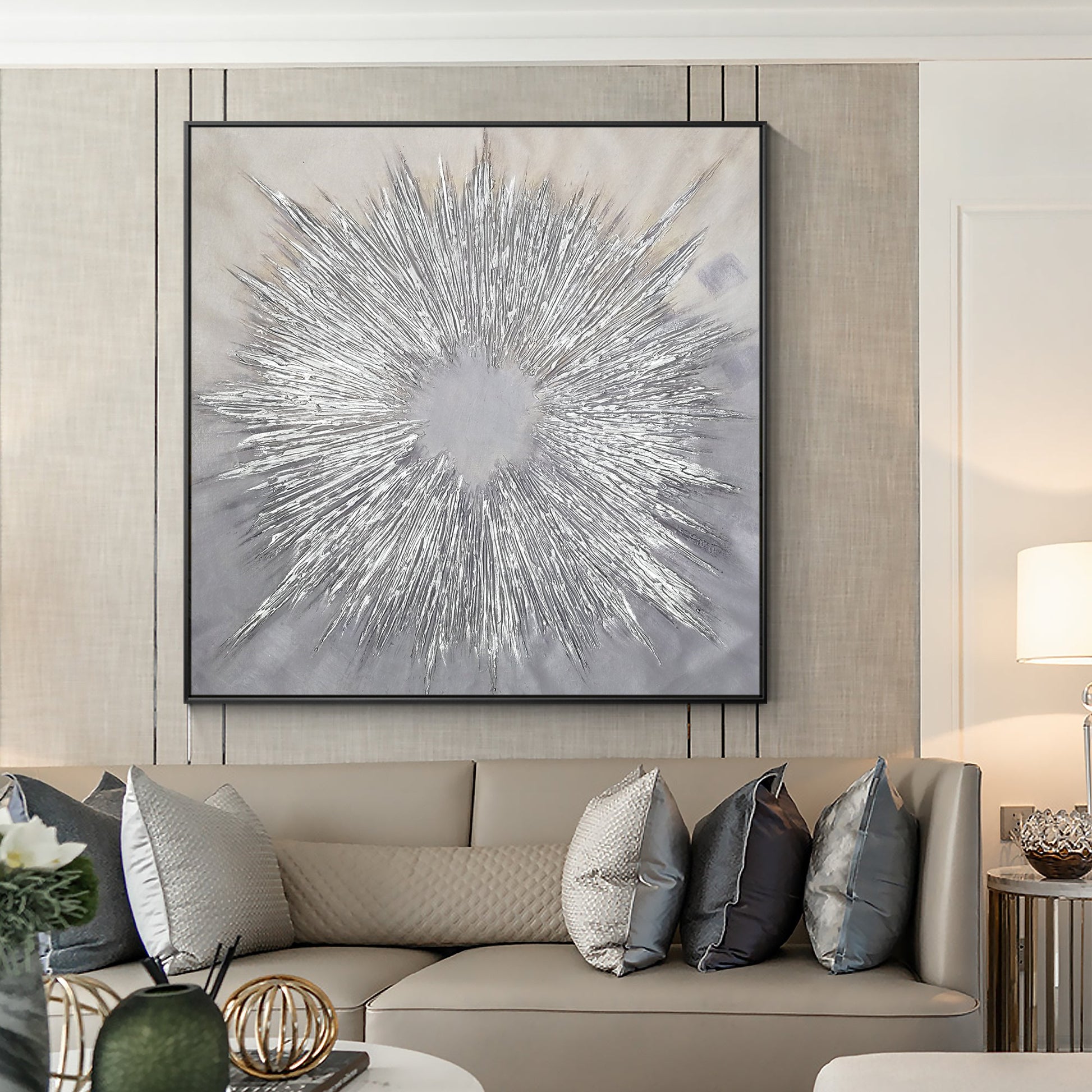 Abstract Hand-painted "Silver Light" 3D texture Oil Painting