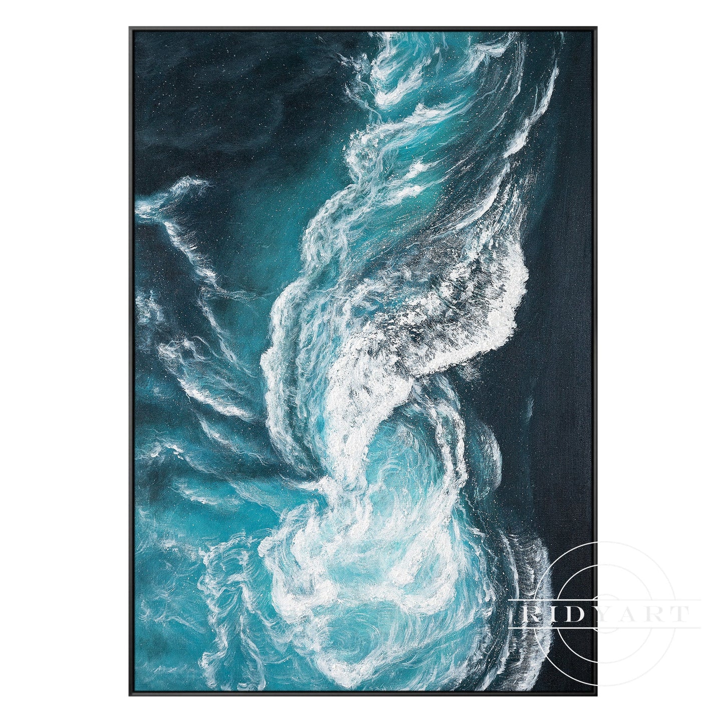 Ocean Wave Abstract Canvas Wall Art - Teal & White