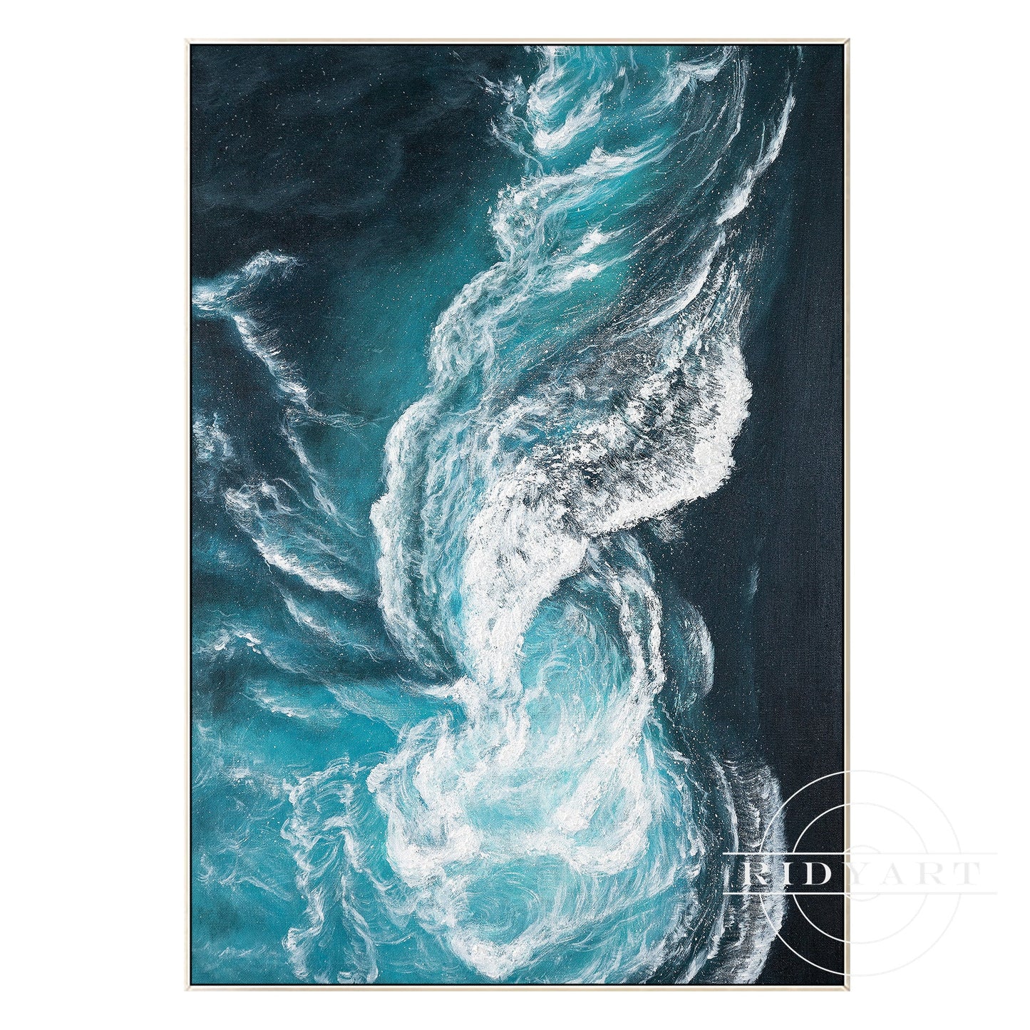 Ocean Wave Abstract Canvas Wall Art - Teal & White