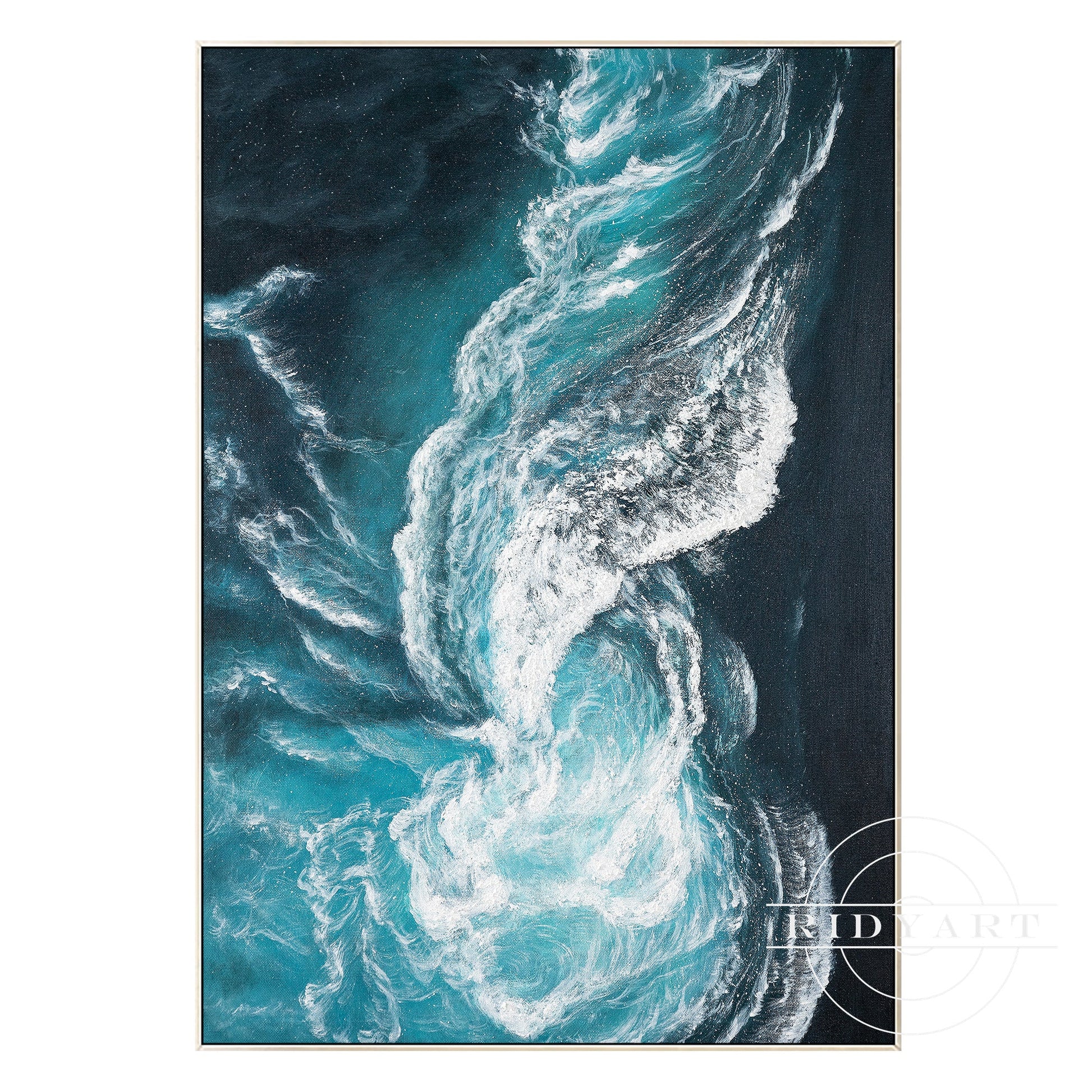 Ocean Wave Abstract Canvas Wall Art - Teal & White