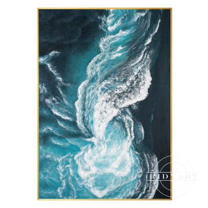 Ocean Wave Abstract Canvas Wall Art - Teal & White