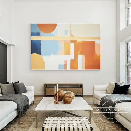 Orange Geometric Abstract Color Block Painting Wall Art