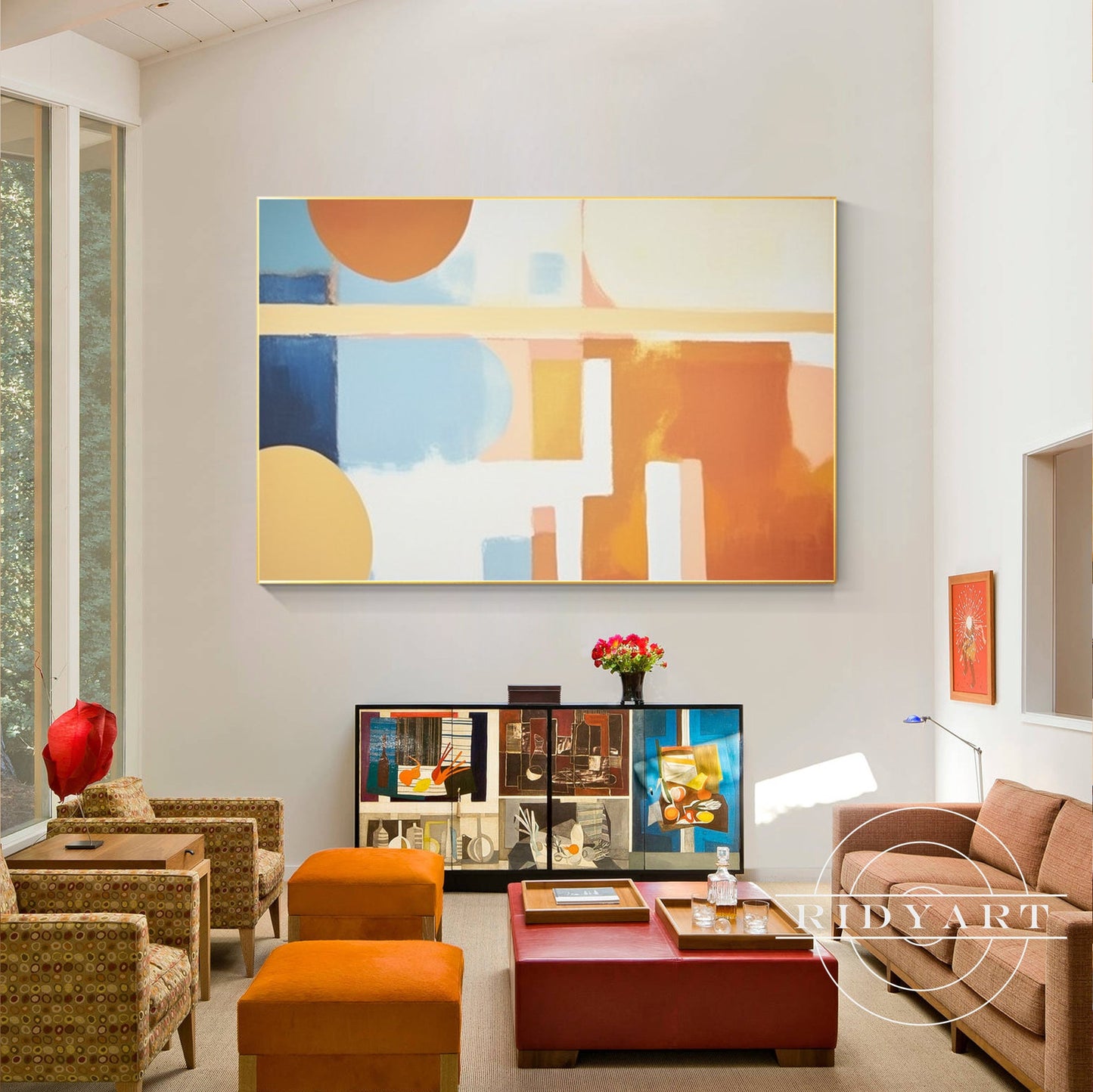 Orange Geometric Abstract Color Block Painting Wall Art