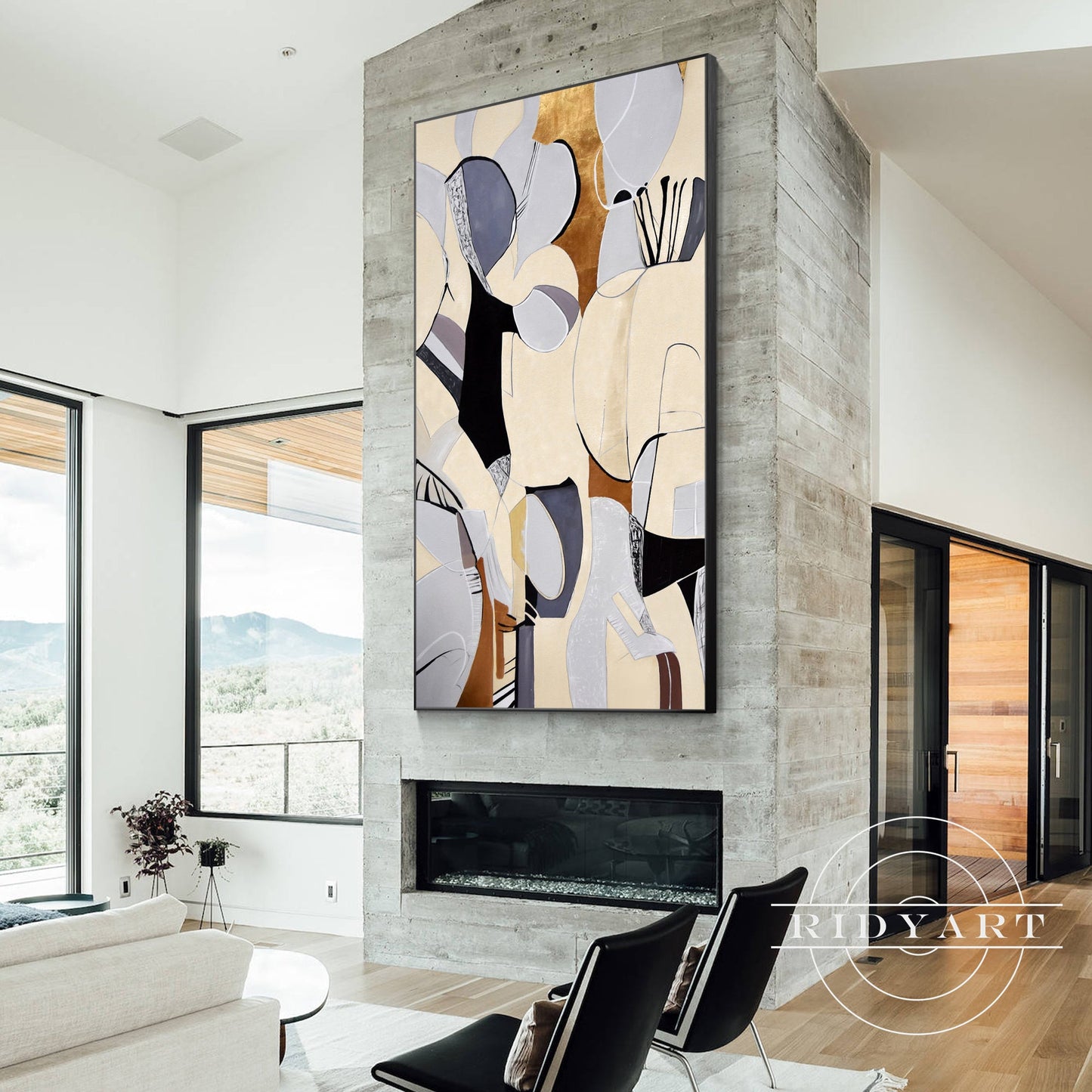 Organic Shape Abstract Geometric Painting on Canvas
