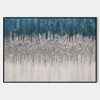 Original Abstract Blue Silver White Glitter Frame Wall Art