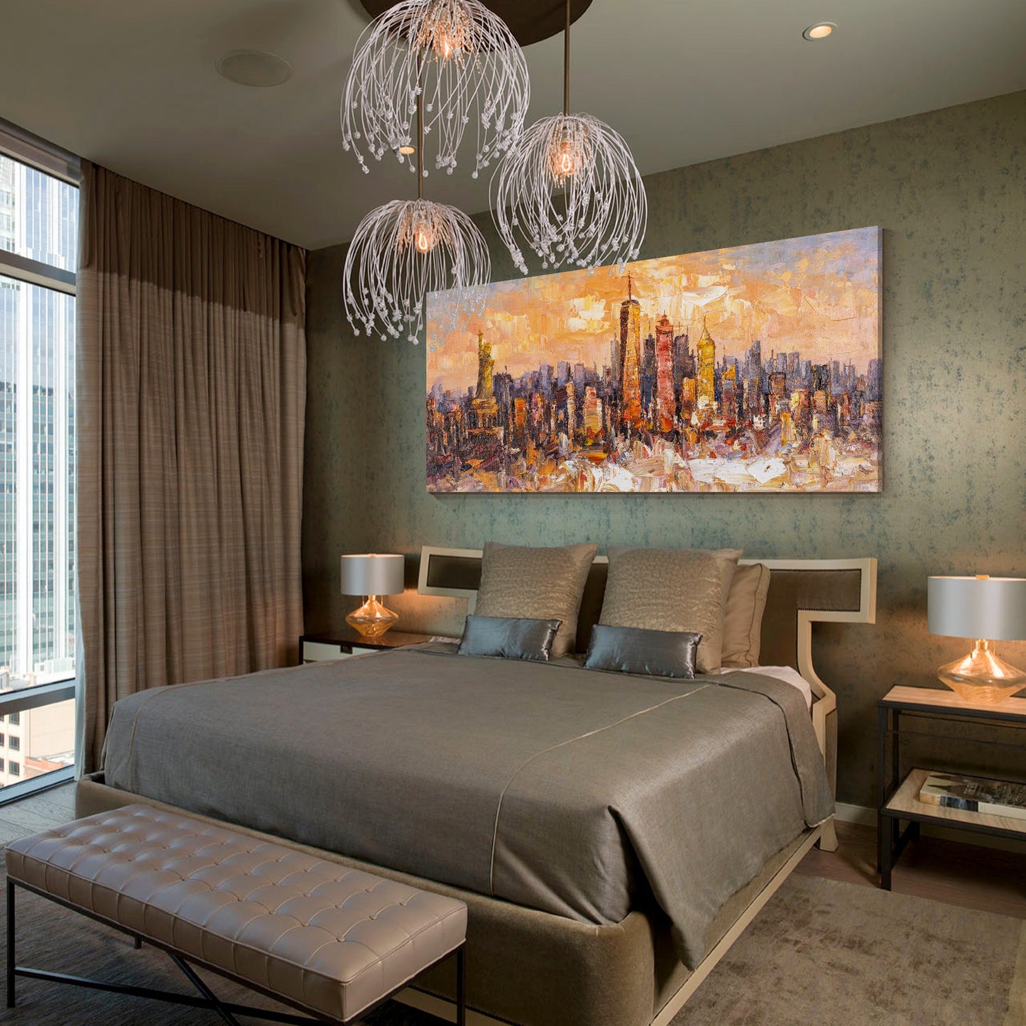 Original New York City Art - Textured Skyline Painting