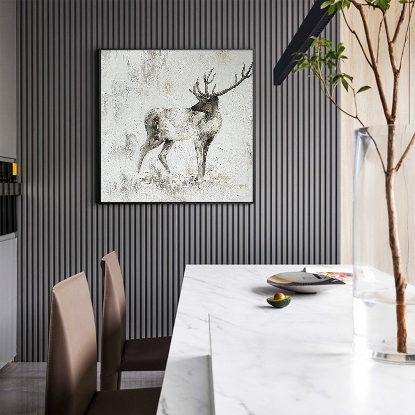 Original and Hand-painted Stag Canvas Wall Art, Modern Animal Painting