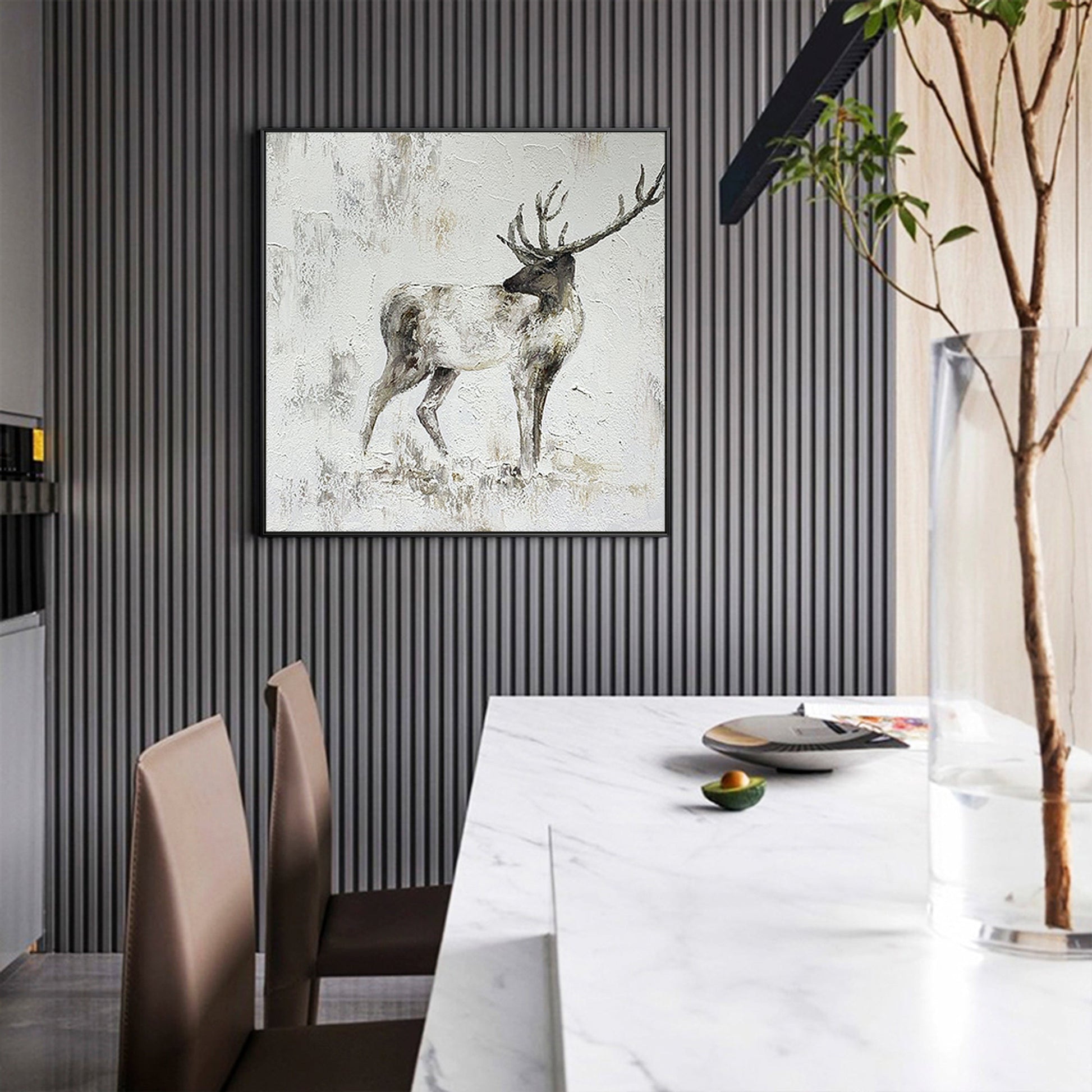 Original and Hand-painted Stag Canvas Wall Art, Modern Animal Painting
