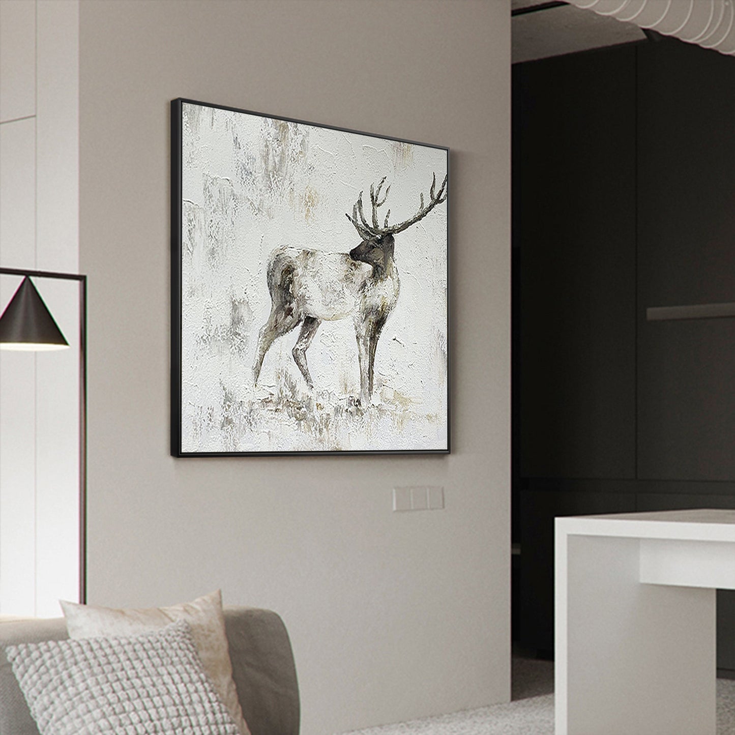 Original and Hand-painted Stag Canvas Wall Art, Modern Animal Painting