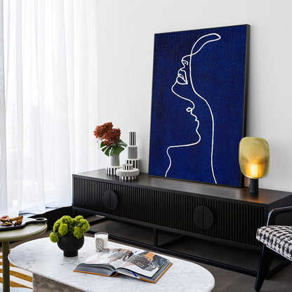 Picasso Line Woman Profile Painting - Navy Blue Wall Art