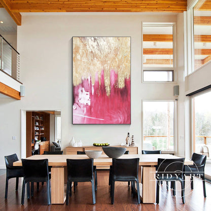 Pink Gold Foil Abstract Canvas Painting Wall Art
