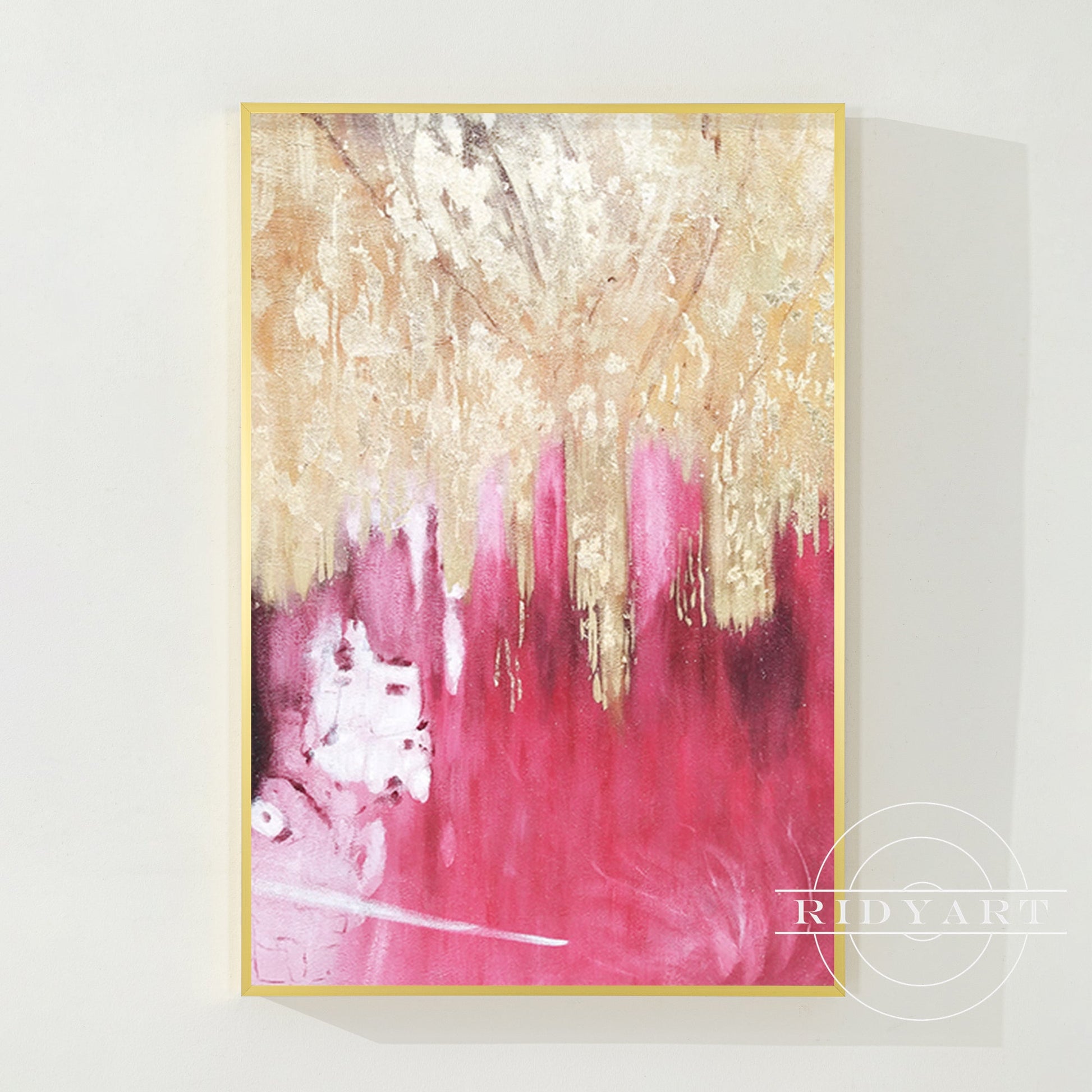 Pink Gold Foil Abstract Canvas Painting Wall Art