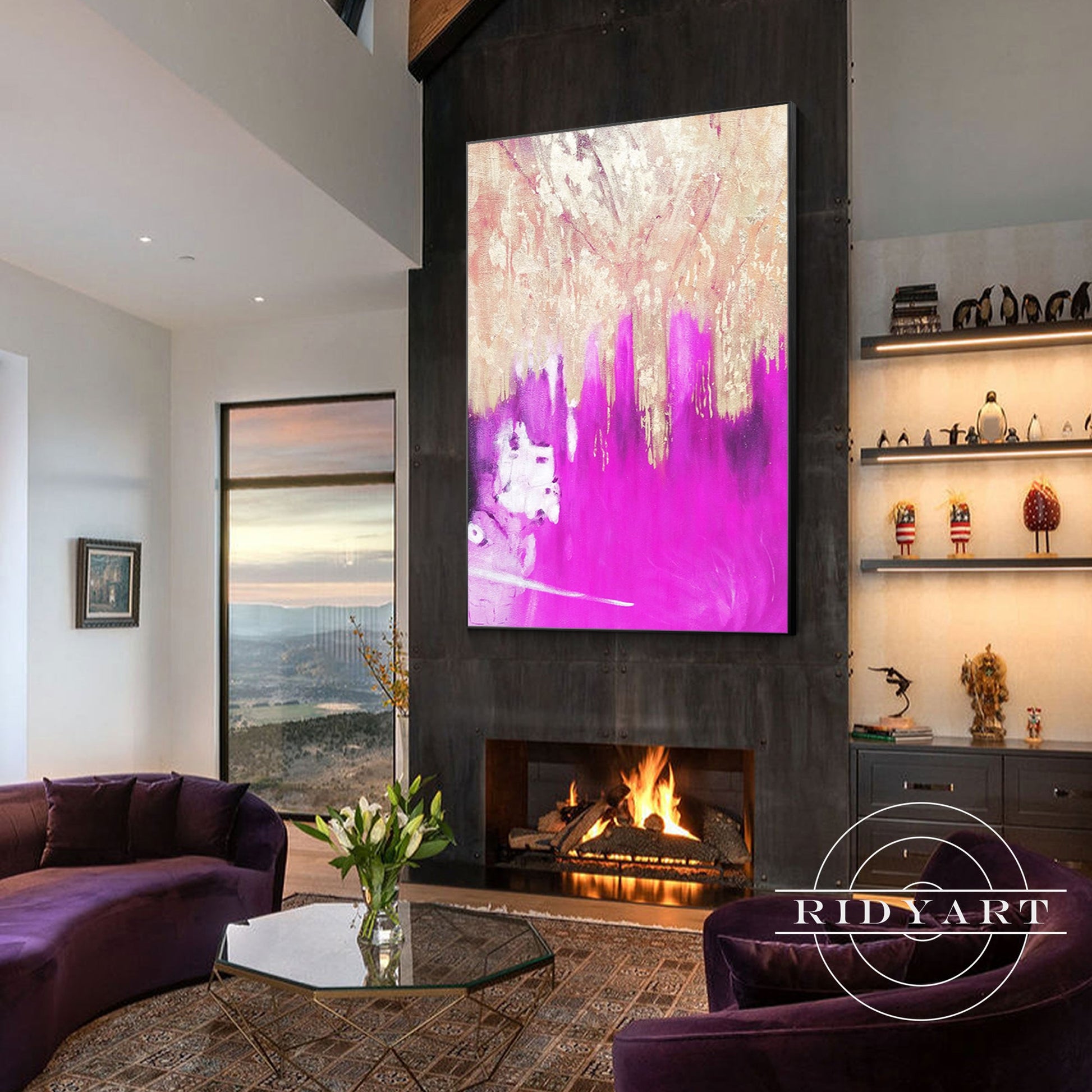 Purple Gold Foil Abstract Canvas Painting Wall Art