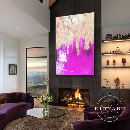 Purple Gold Foil Abstract Canvas Painting Wall Art