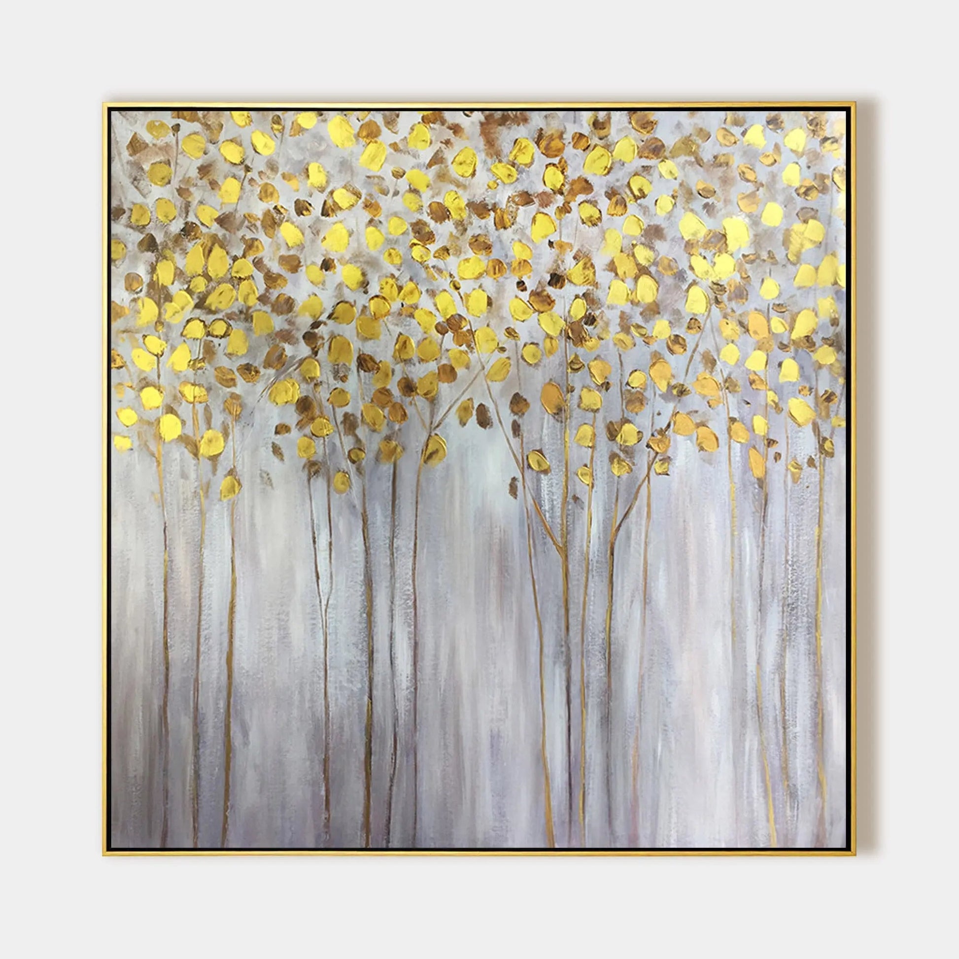 Forest Painting With Gold Tree's Leaf