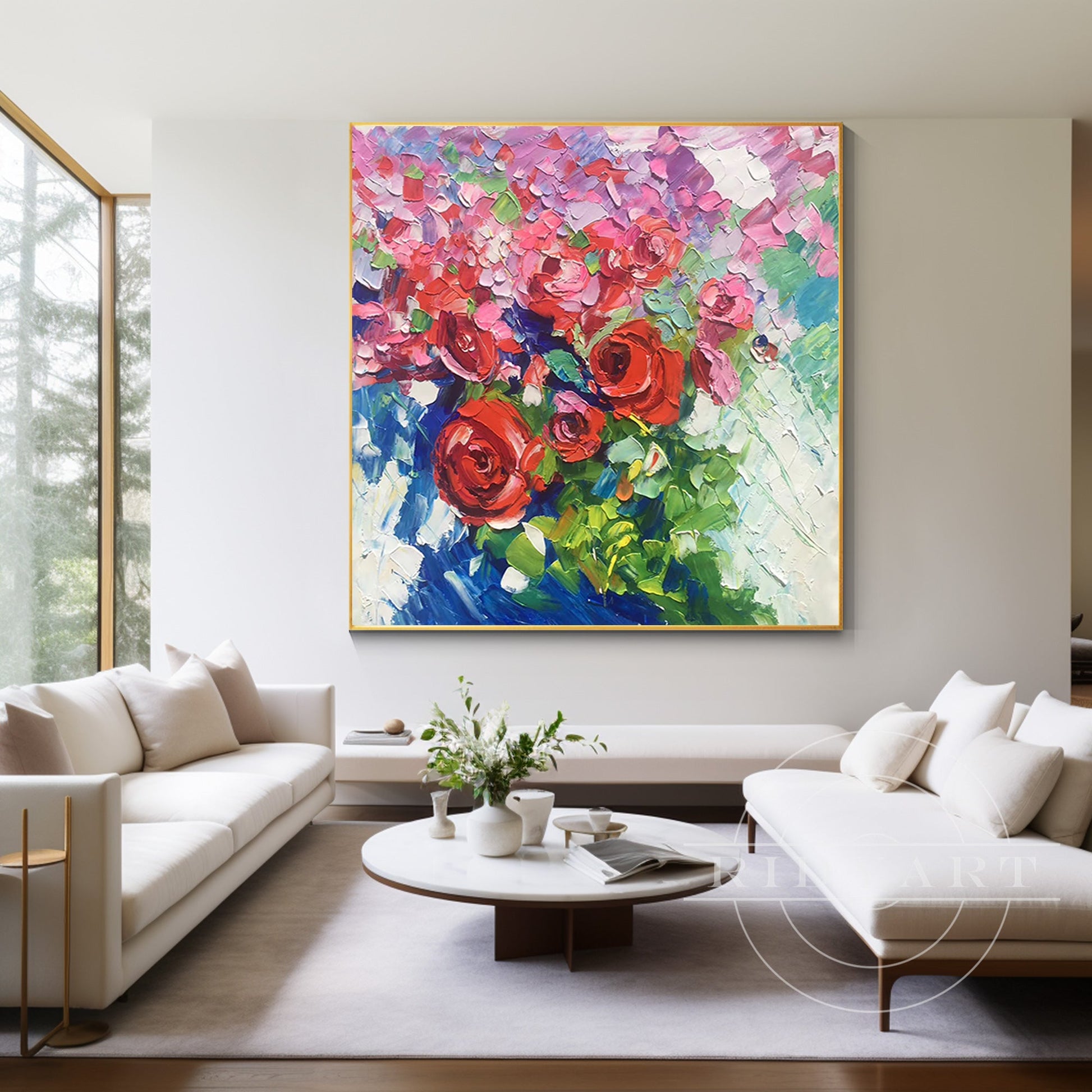 Red Pink 3D Rose Wall Art