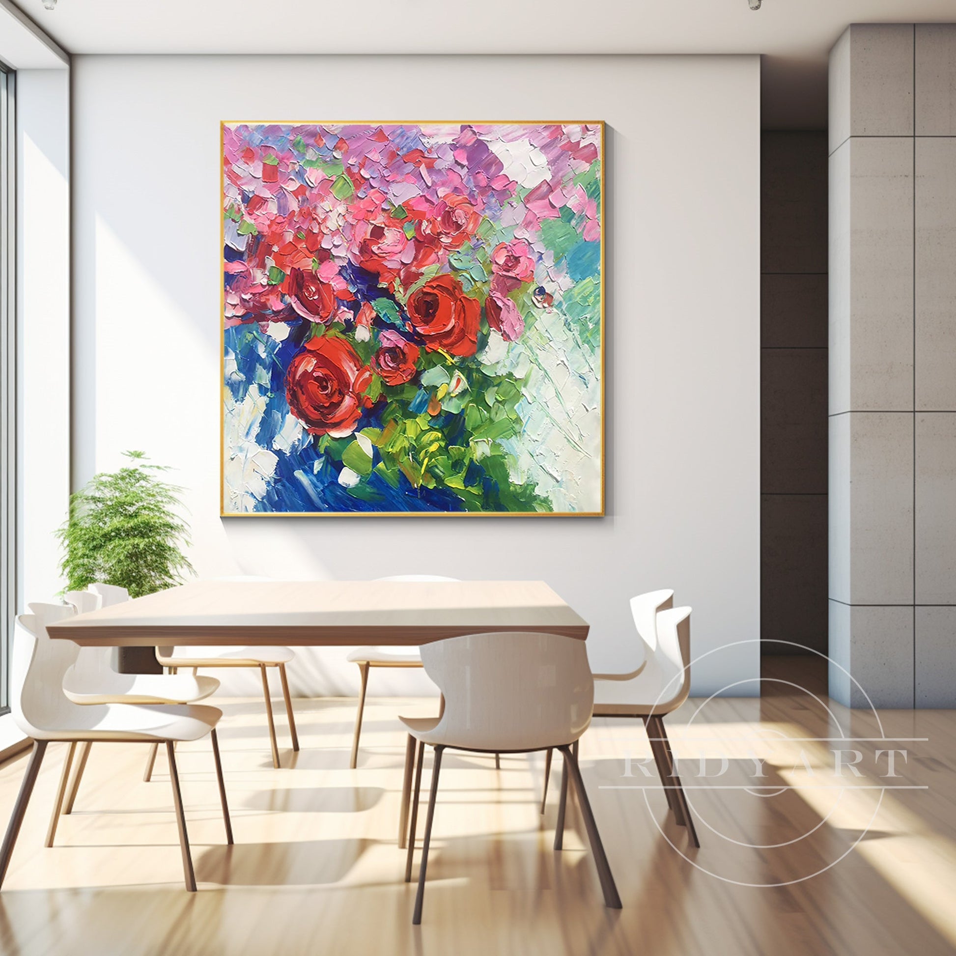 Red Pink 3D Rose Wall Art