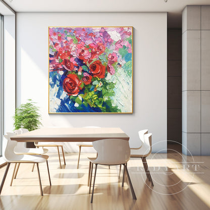 Red Pink 3D Rose Wall Art