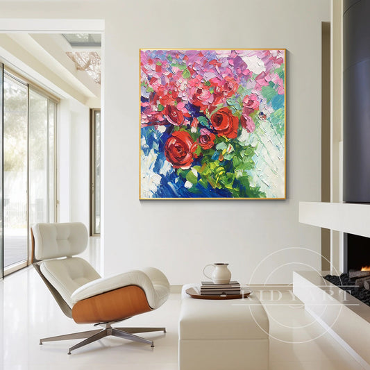 Red Pink 3D Rose Wall Art