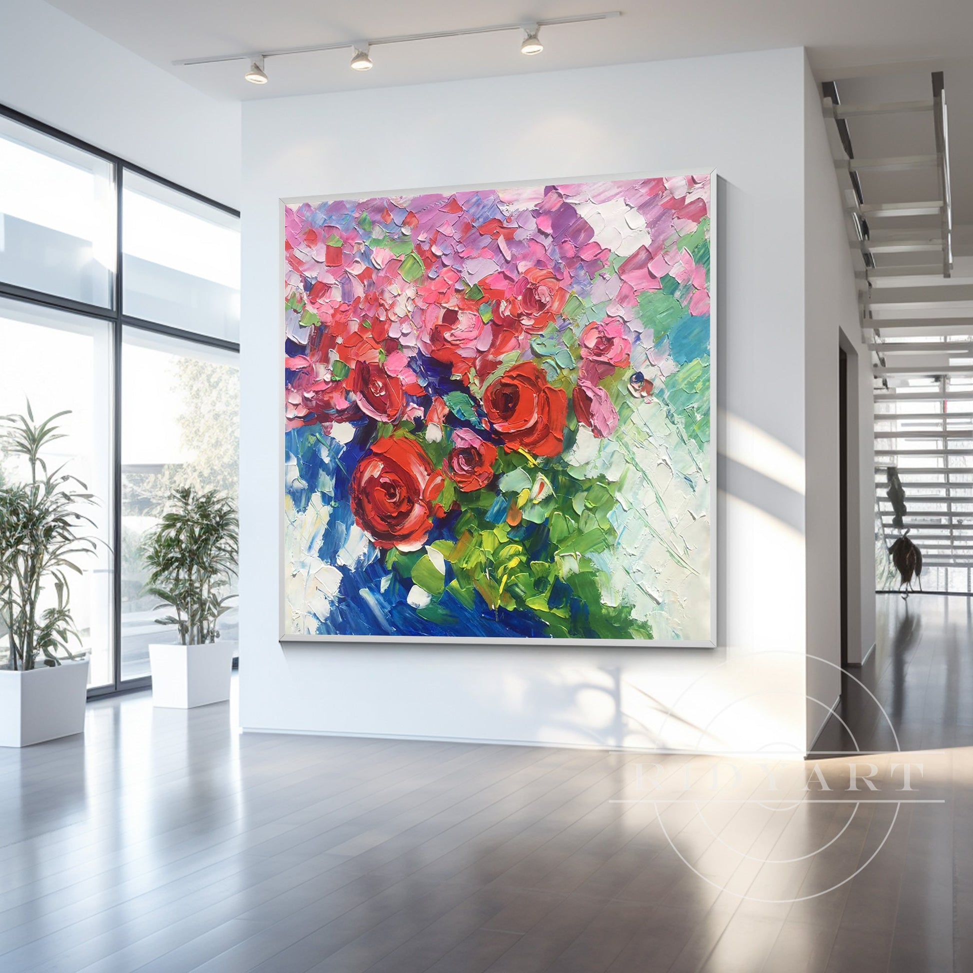 Red Pink 3D Rose Wall Art
