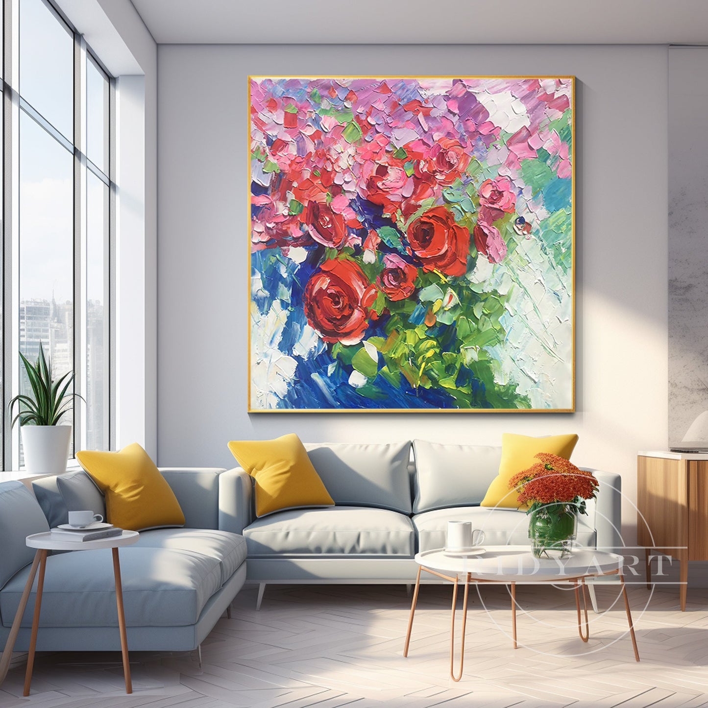 Red Pink 3D Rose Wall Art