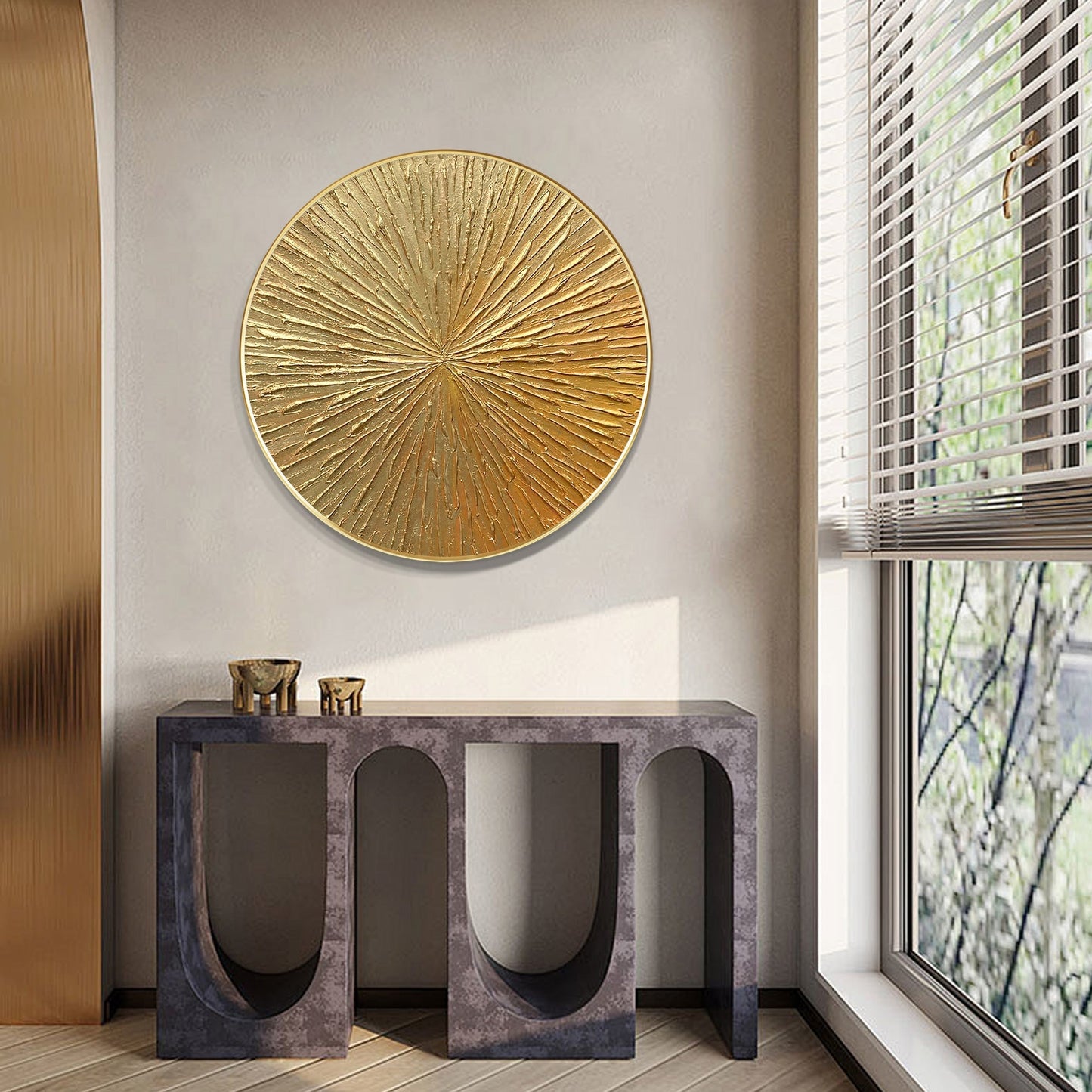 Round Gold Leaf 3D Textured Wall Art